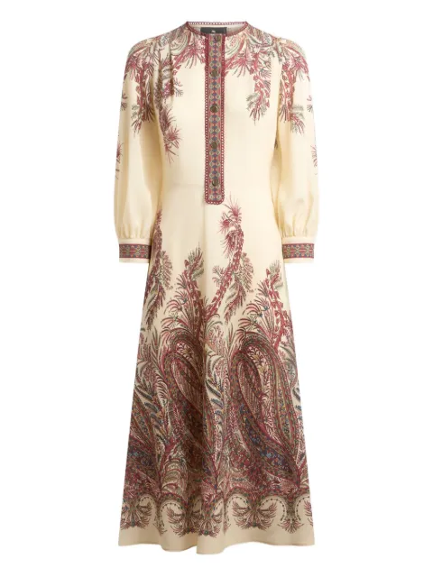 ETRO فستان ميدي بطبعة بيزلي وزينة أزرار