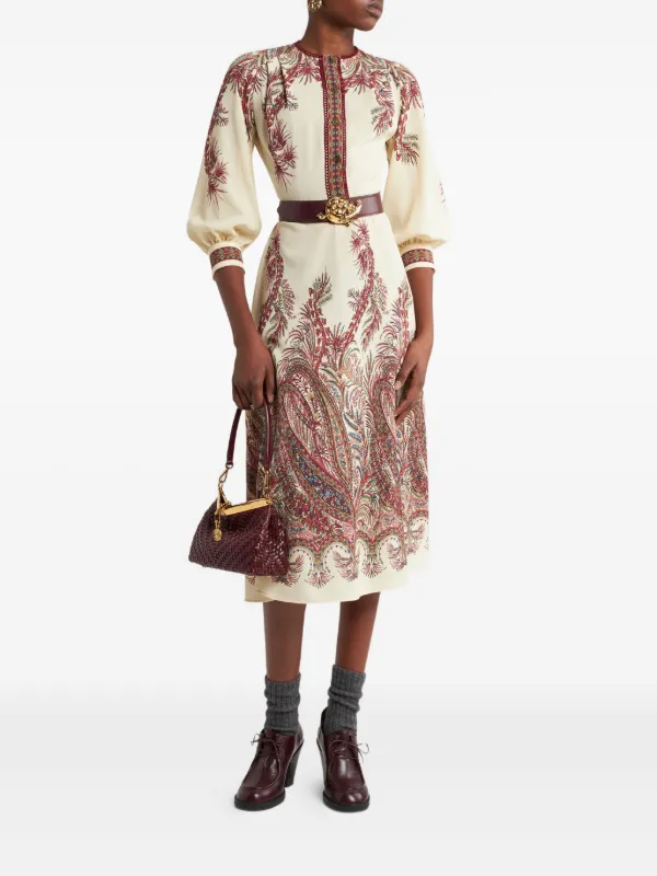 【ETRO】エトロ ペイズリープリント ミディドレス ETRO リーフフラワー ペイズリープリント ミディドレス ブラック