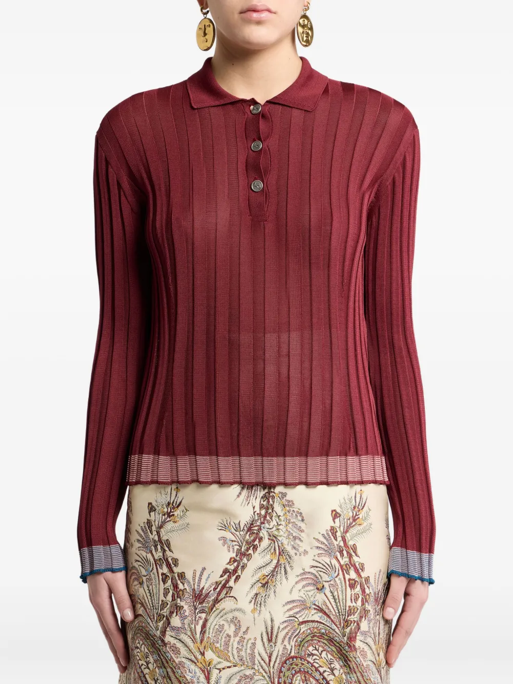 ETRO Geribbelde polotop Rood