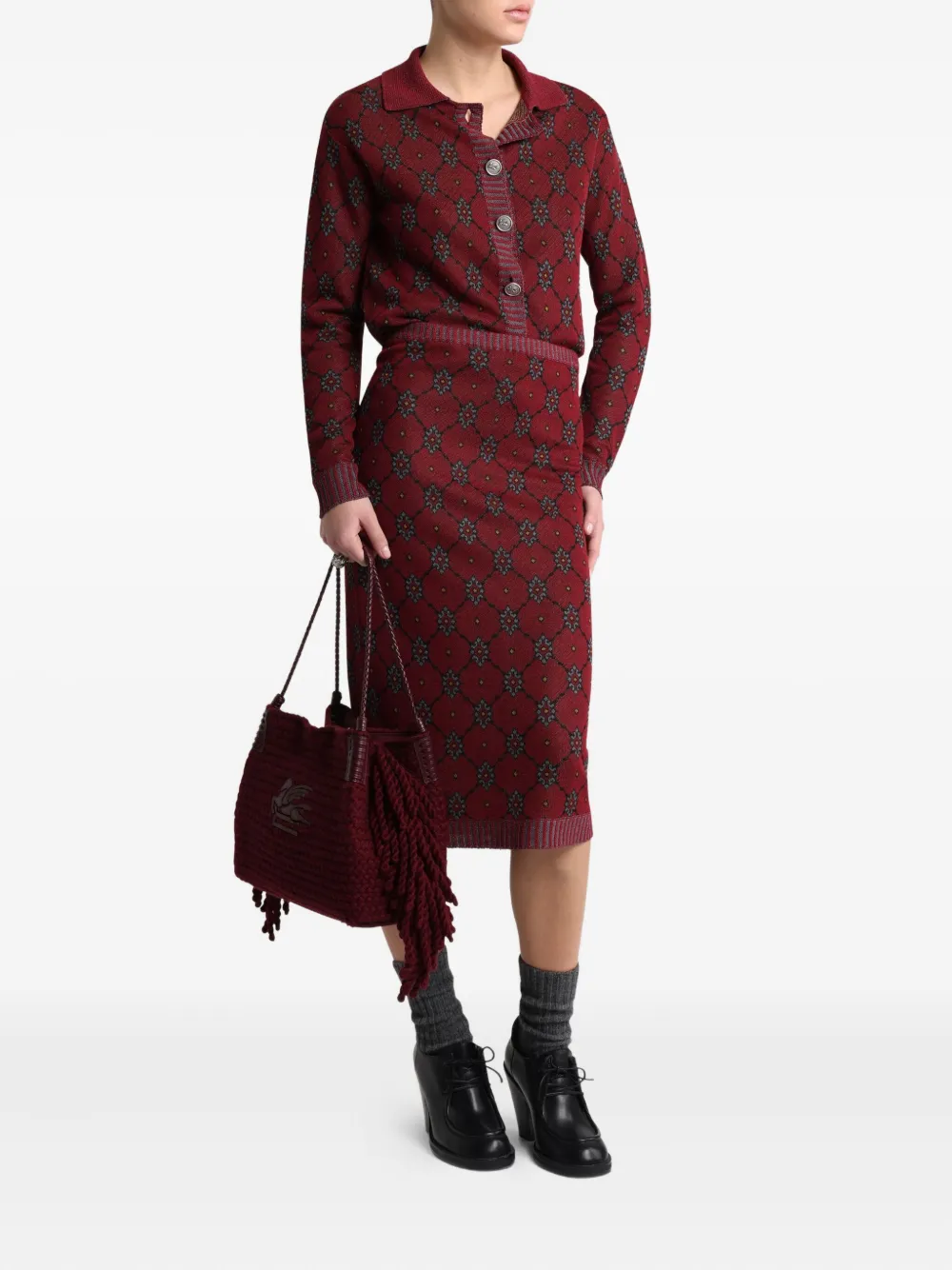 ETRO Gebreide midi-rok met patroon Rood