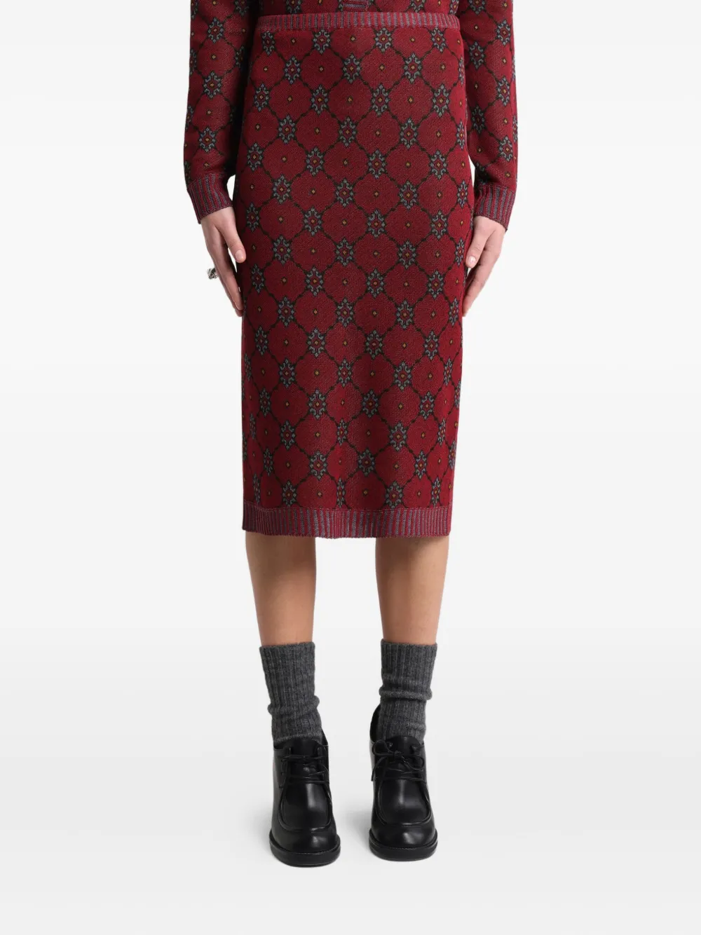 ETRO Gebreide midi-rok met patroon Rood