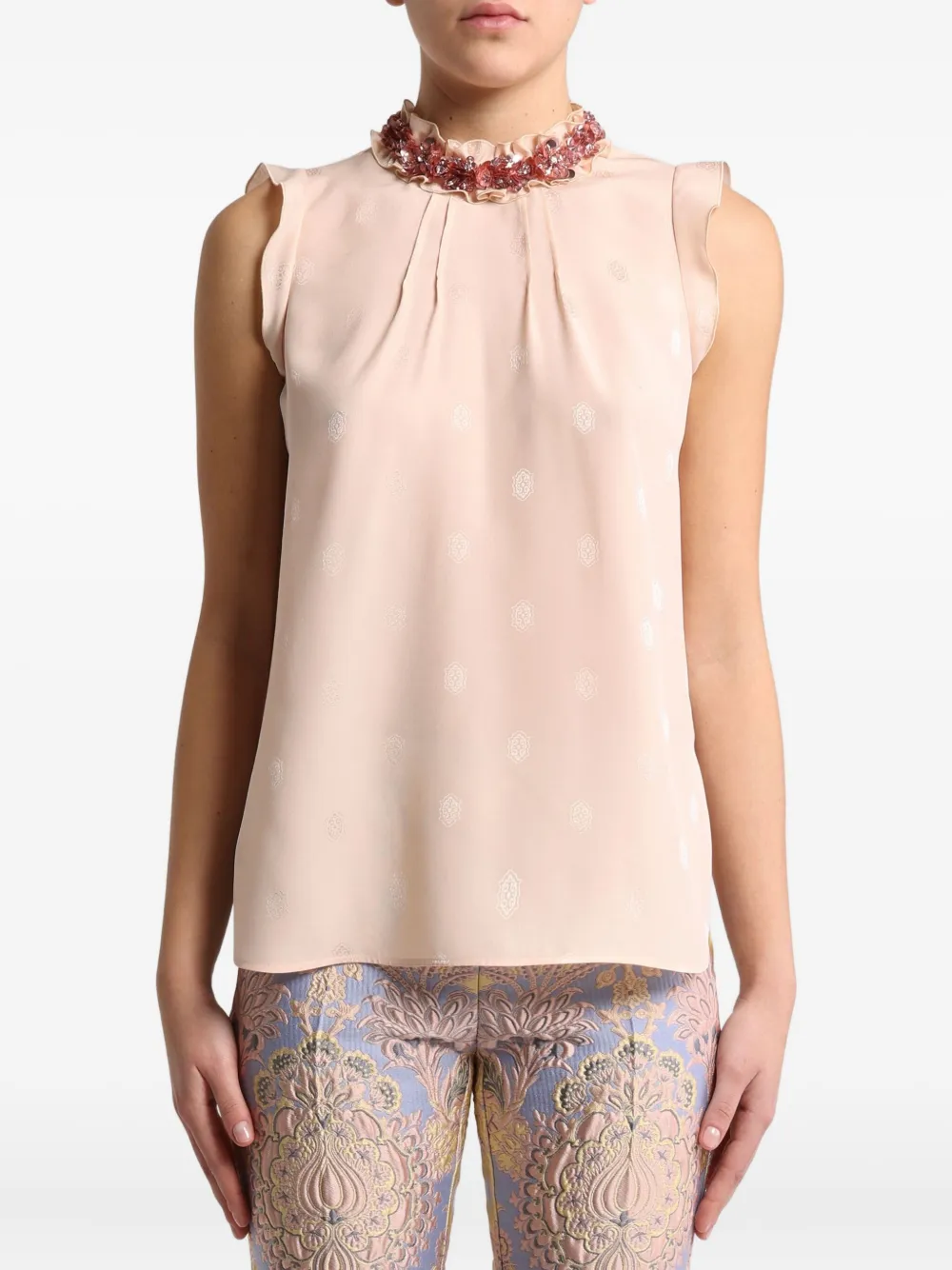 Etro Sleeveless Embellished Neck Blouse In Pink