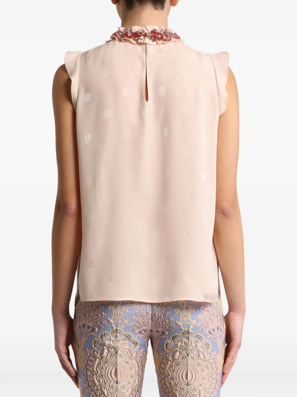 Etro Sleeveless Embellished Neck Blouse In Pink
