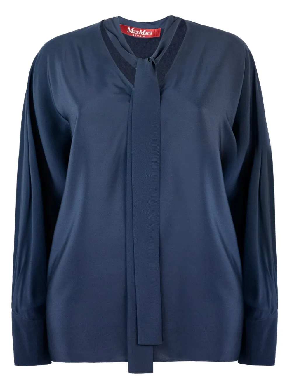 Max Mara tie-neck long-sleeve shirt Blauw