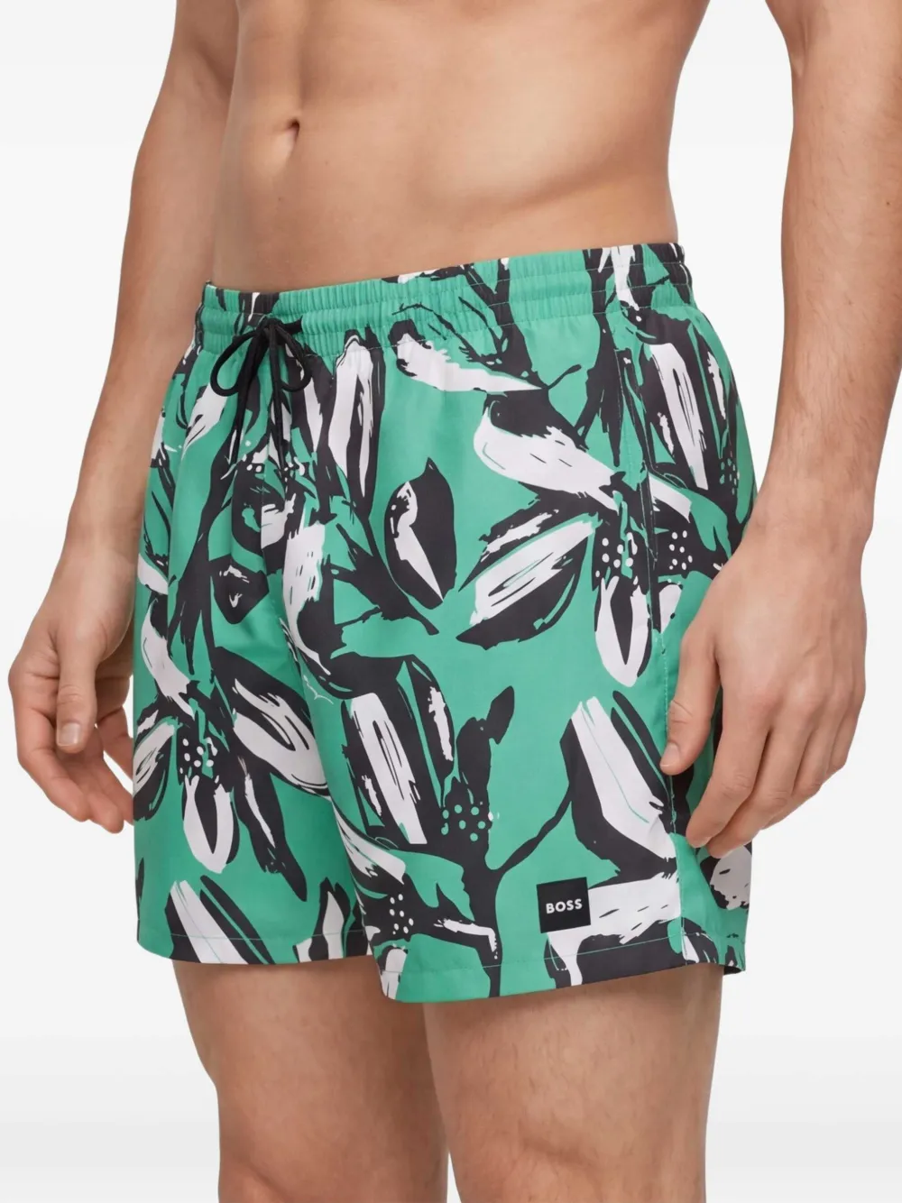 BOSS Zwembroek met bloemenprint Groen