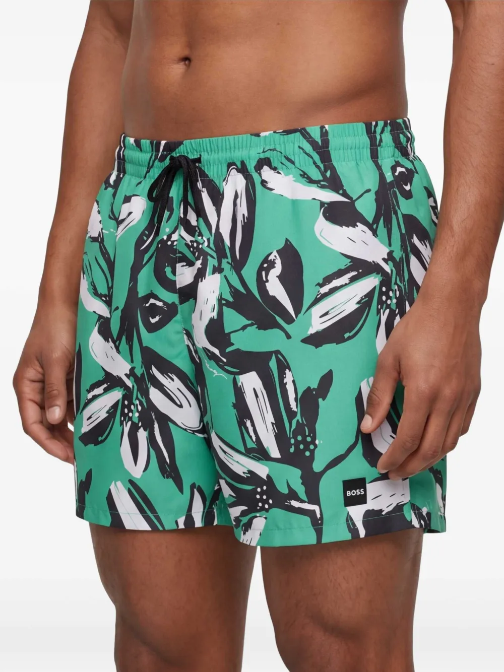 BOSS Zwembroek met bloemenprint Groen