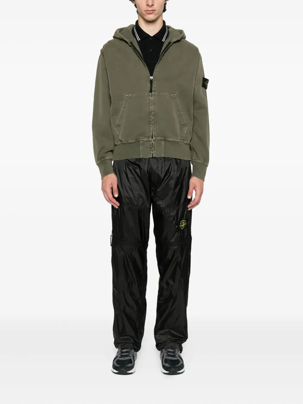 Stone Island panelled zip-detail trousers Zwart