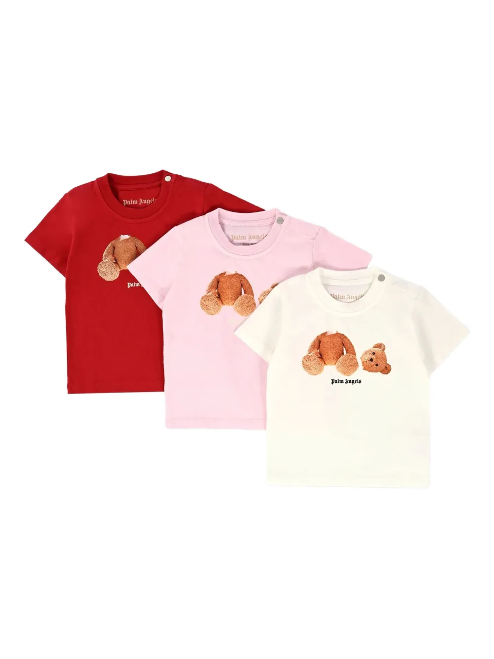 Palm Angels Kids Drie T-shirts met teddybeerprint Wit