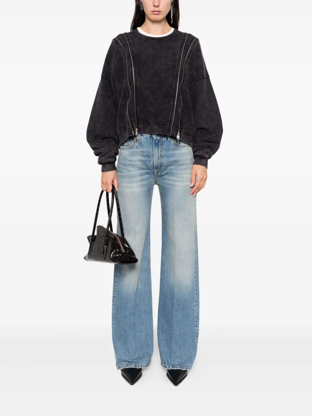 R13 zip-detailed sweatshirt Zwart