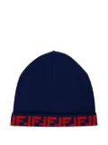 Fendi Kids logo-detail beanie - Blue