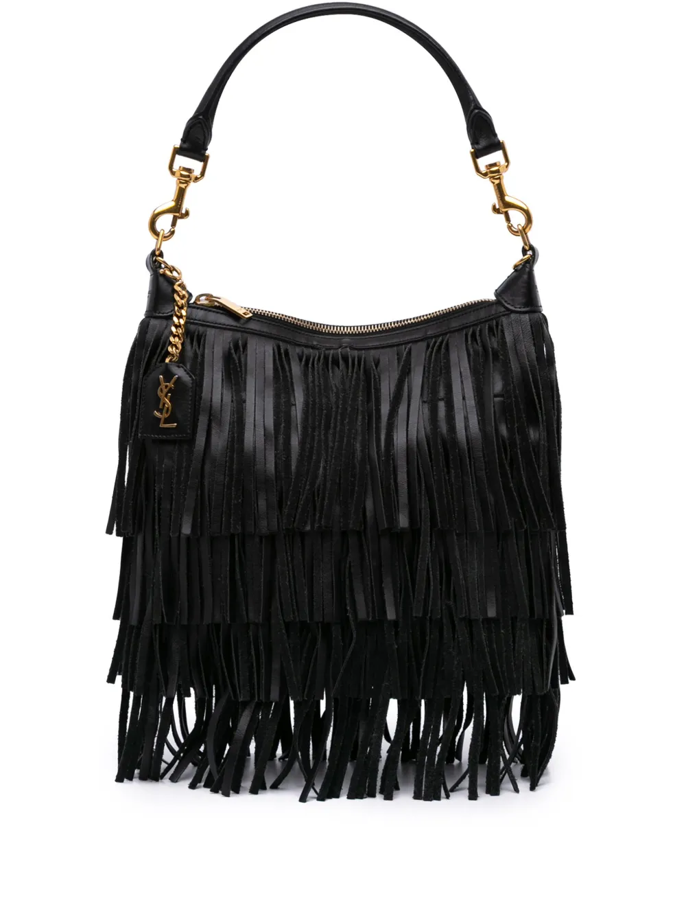 Saint Laurent Pre-Owned 2015 Small Calfskin Emmanuelle Fringe Hobo satchel | Black | Image 1