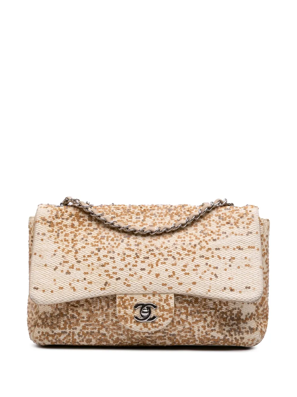 CHANEL Pre-Owned 2013-2014 Jumbo Raffia Sequin Single Flap shoulder CHANEL Pre-Owned 2013-2014 Jumbo Raffia Sequin Single Flap shoulder