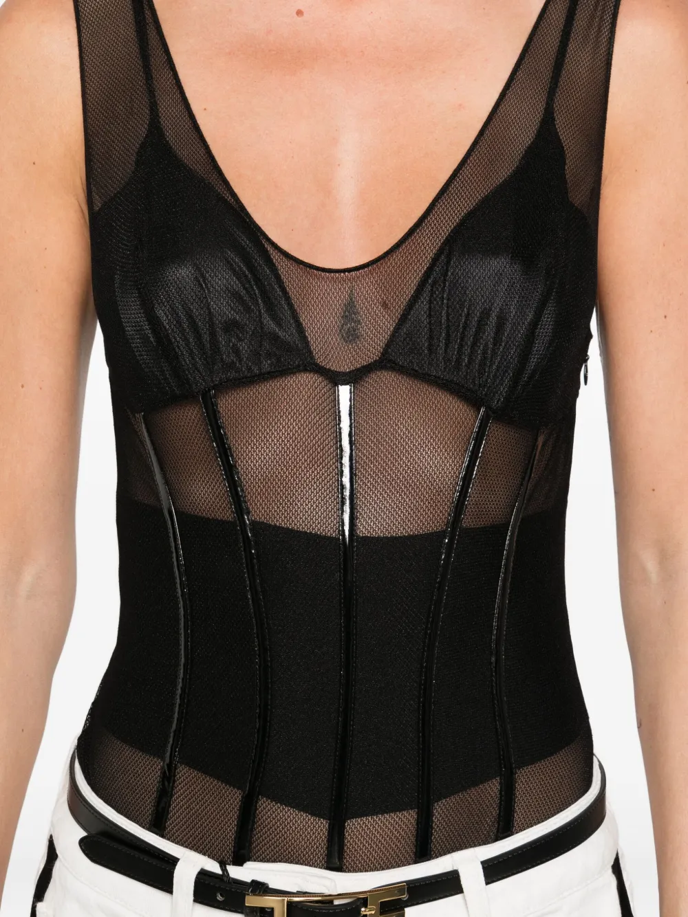Elisabetta Franchi Body met mesh vlakken Zwart