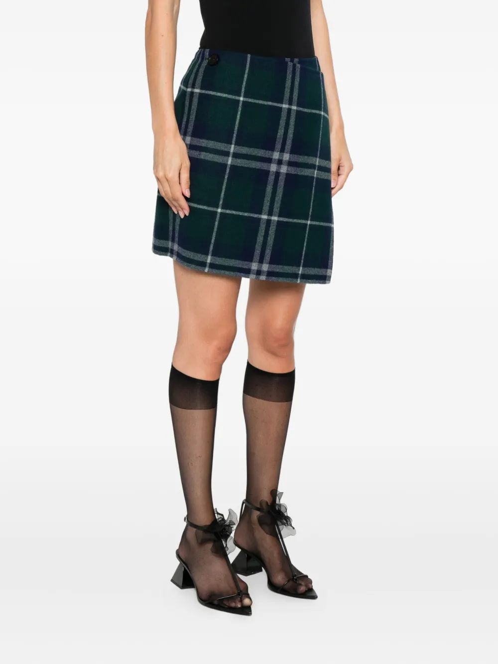 ALICIA AUDREY Geruite mini-rok met knoopsluiting Groen
