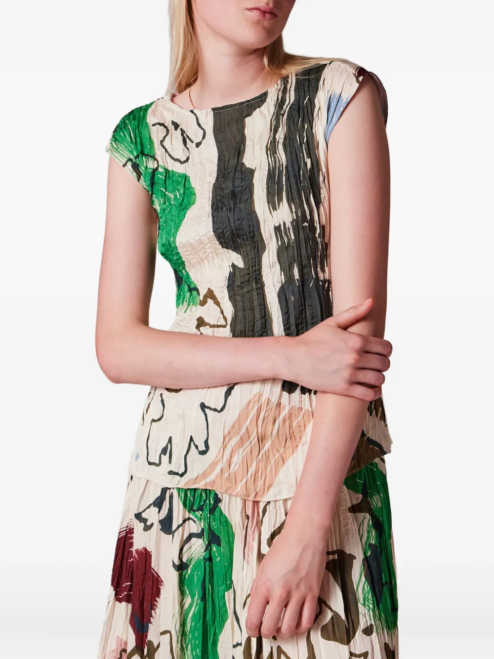 Paul Smith Abstract-print Pleated Top In Multi