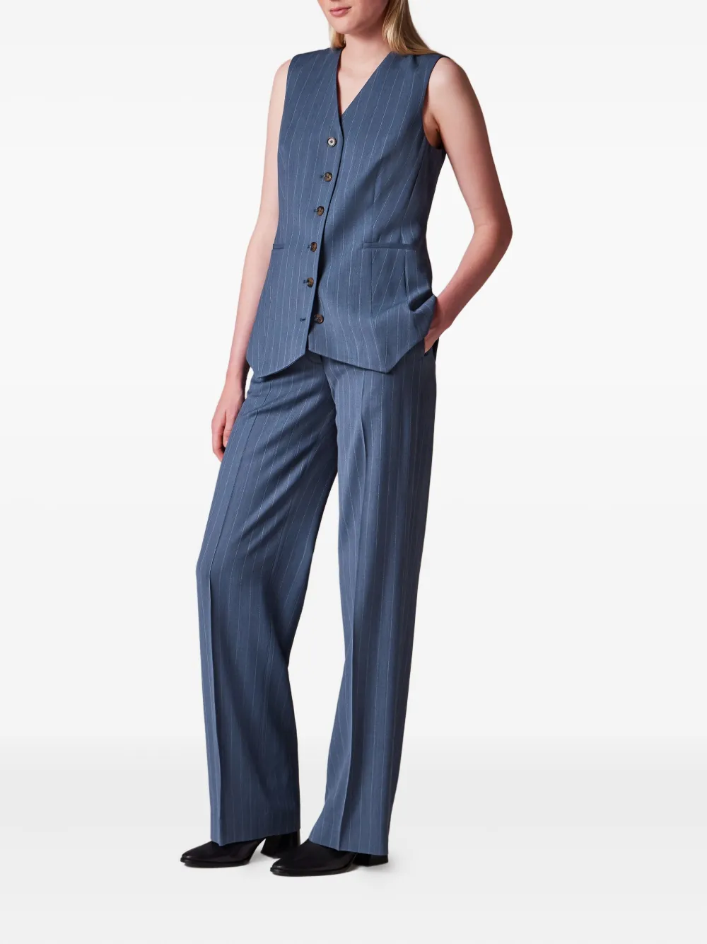 Paul Smith Pinstripe Buttoned Waistcoat In Blue