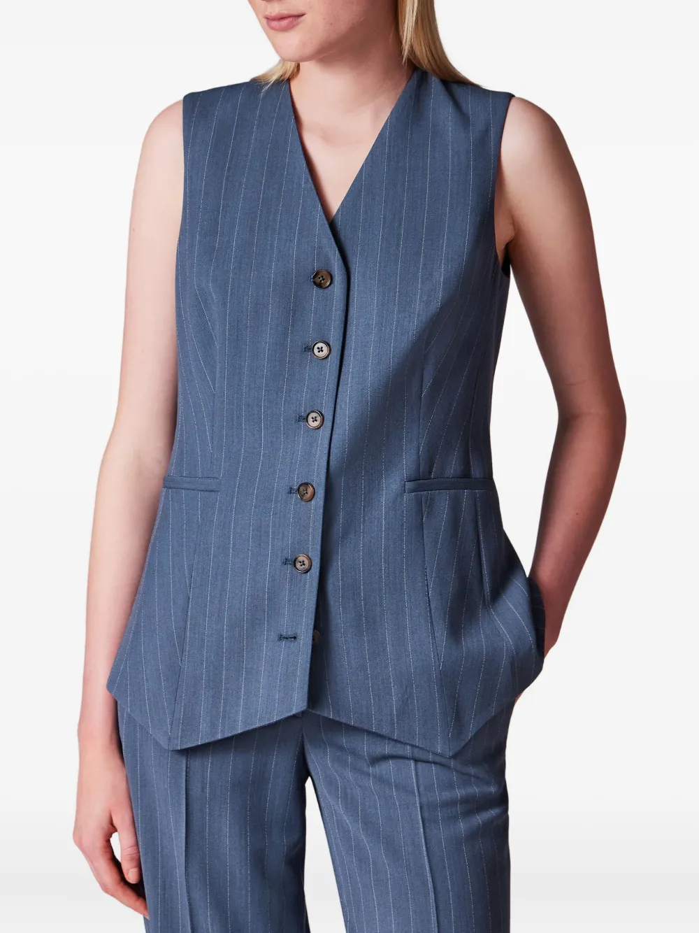 Paul Smith Pinstripe Buttoned Waistcoat In Blue