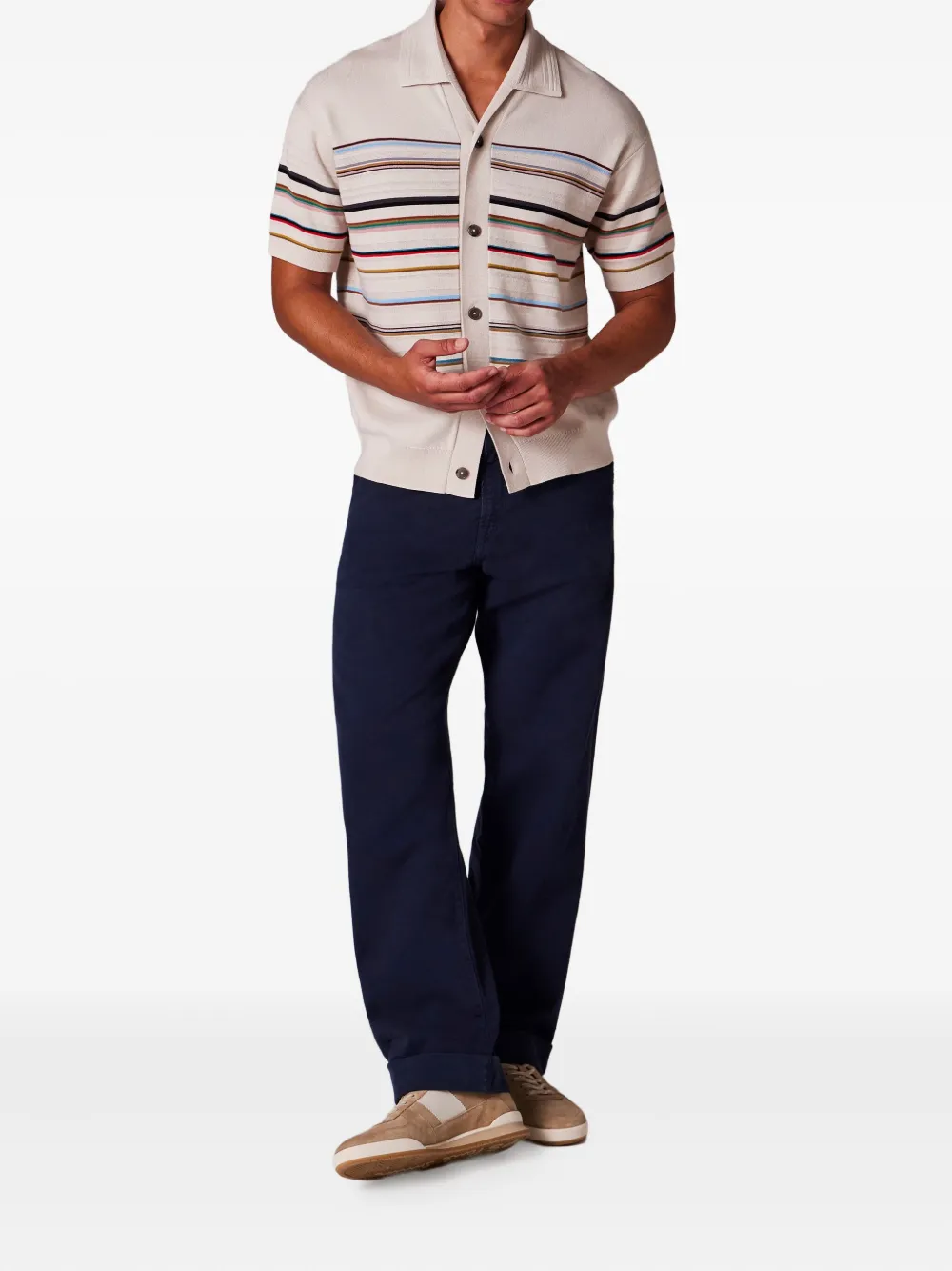 Paul Smith Gebreid overhemd met kenmerkende streep - Beige