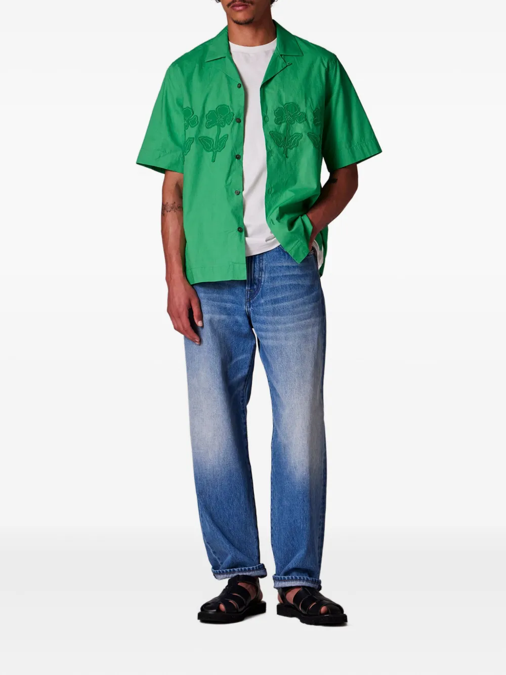 Paul Smith Overhemd met geborduurde bloemen - Groen