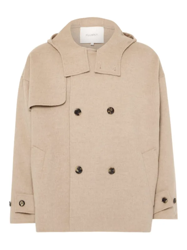 JW Anderson Hooded Double-breasted Coat in Neutrals