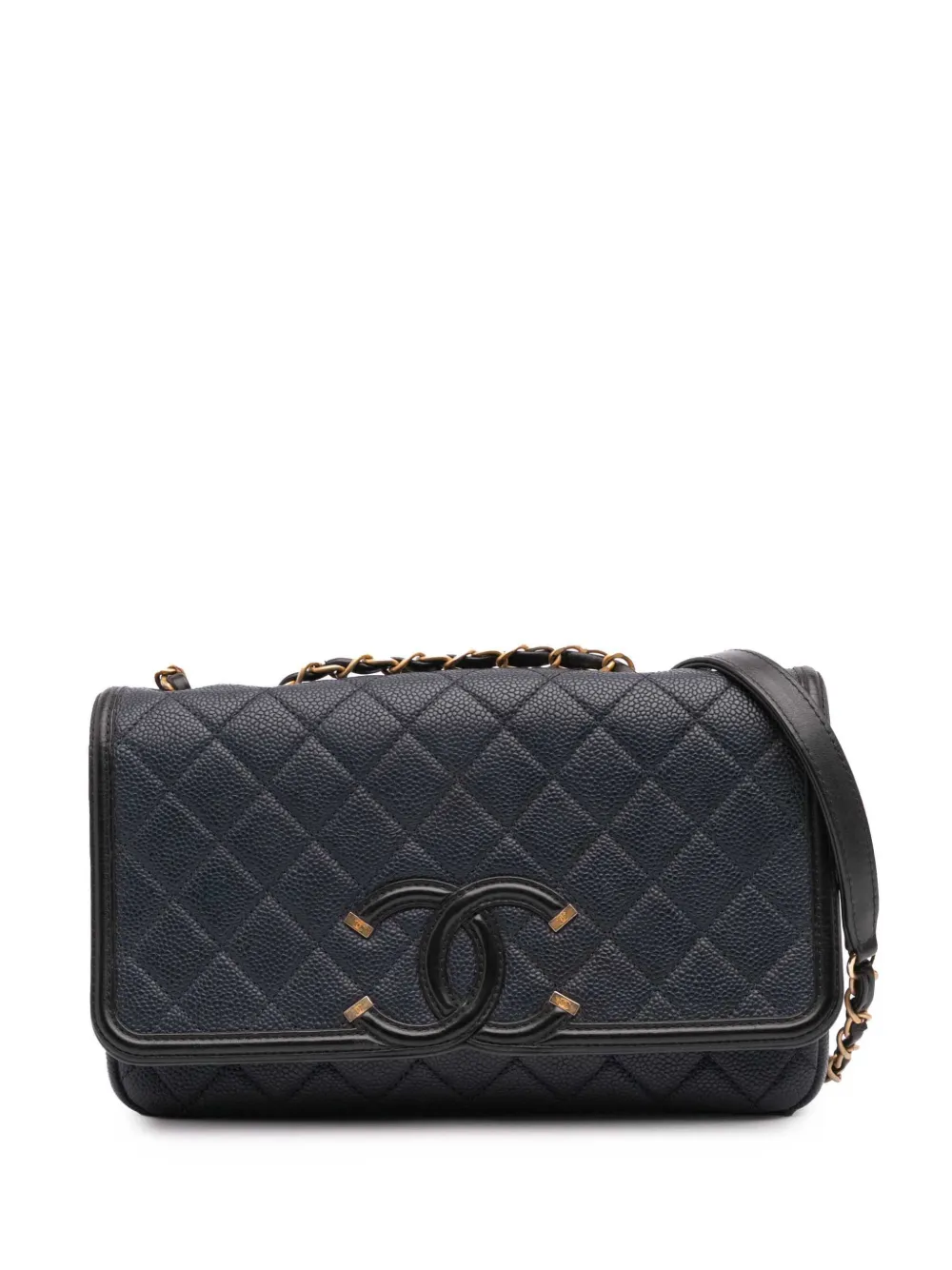 CHANEL Pre-Owned 2017-2018 ミディアム バイカラー キャビア ココマーク フィリグリー フラップ ショルダーバッグ CHANEL Pre-Owned 2017-2018 ミディアム バイカラー キャビア ココマーク フィリグリー フラップ ショルダーバッグ