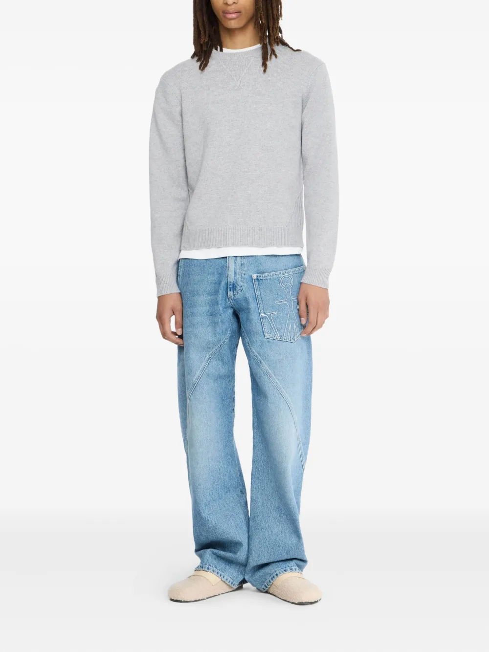 JW Anderson Trui met geribbelde afwerking en ronde hals Grijs