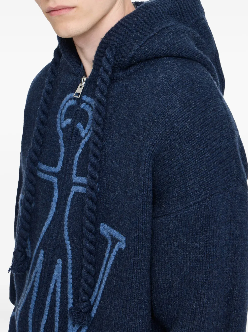 JW Anderson Vest met ankerlogo rits en capuchon Blauw