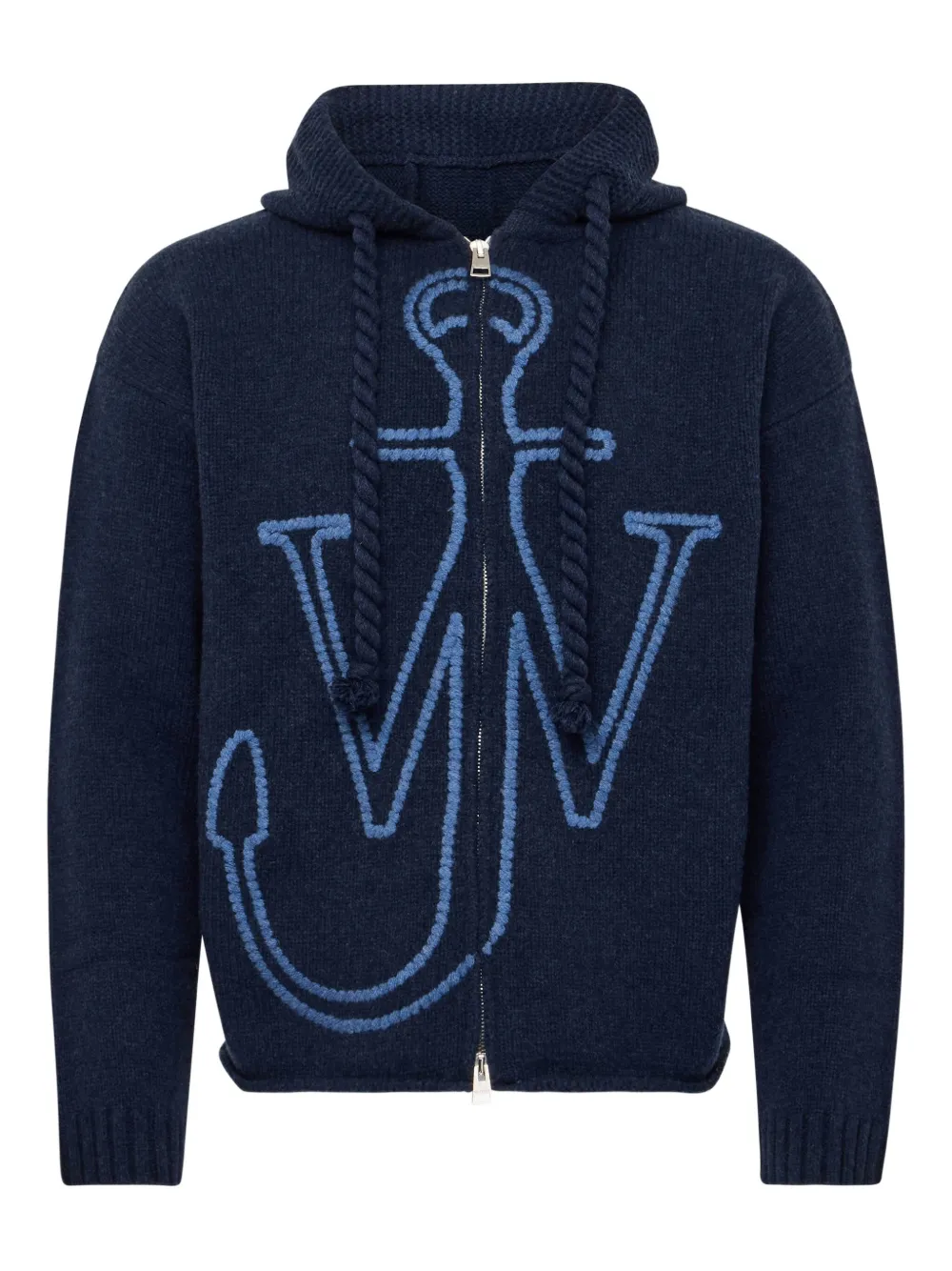 Anchor-logo hooded zip-up cardigan