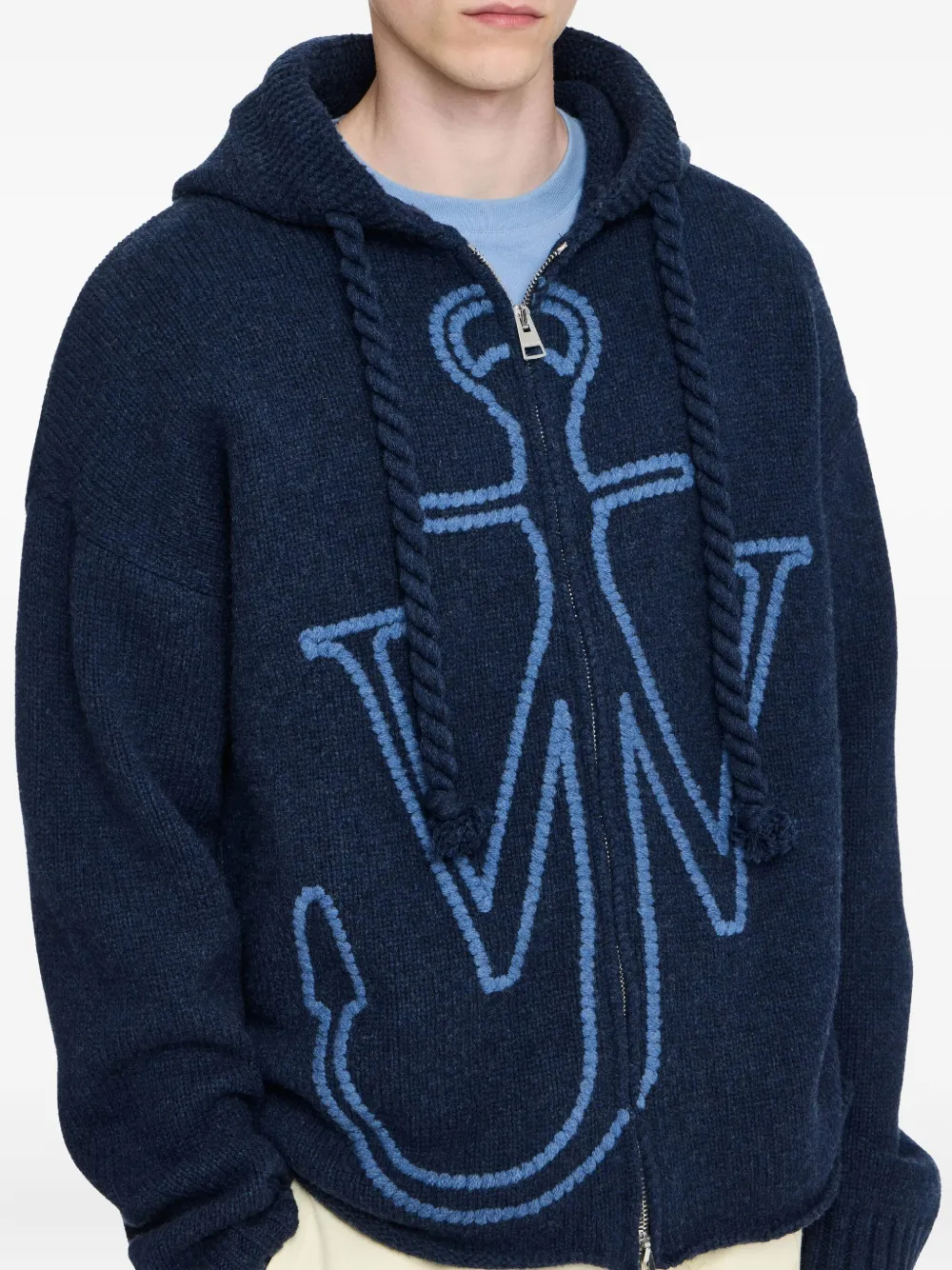 JW Anderson Vest met ankerlogo rits en capuchon Blauw