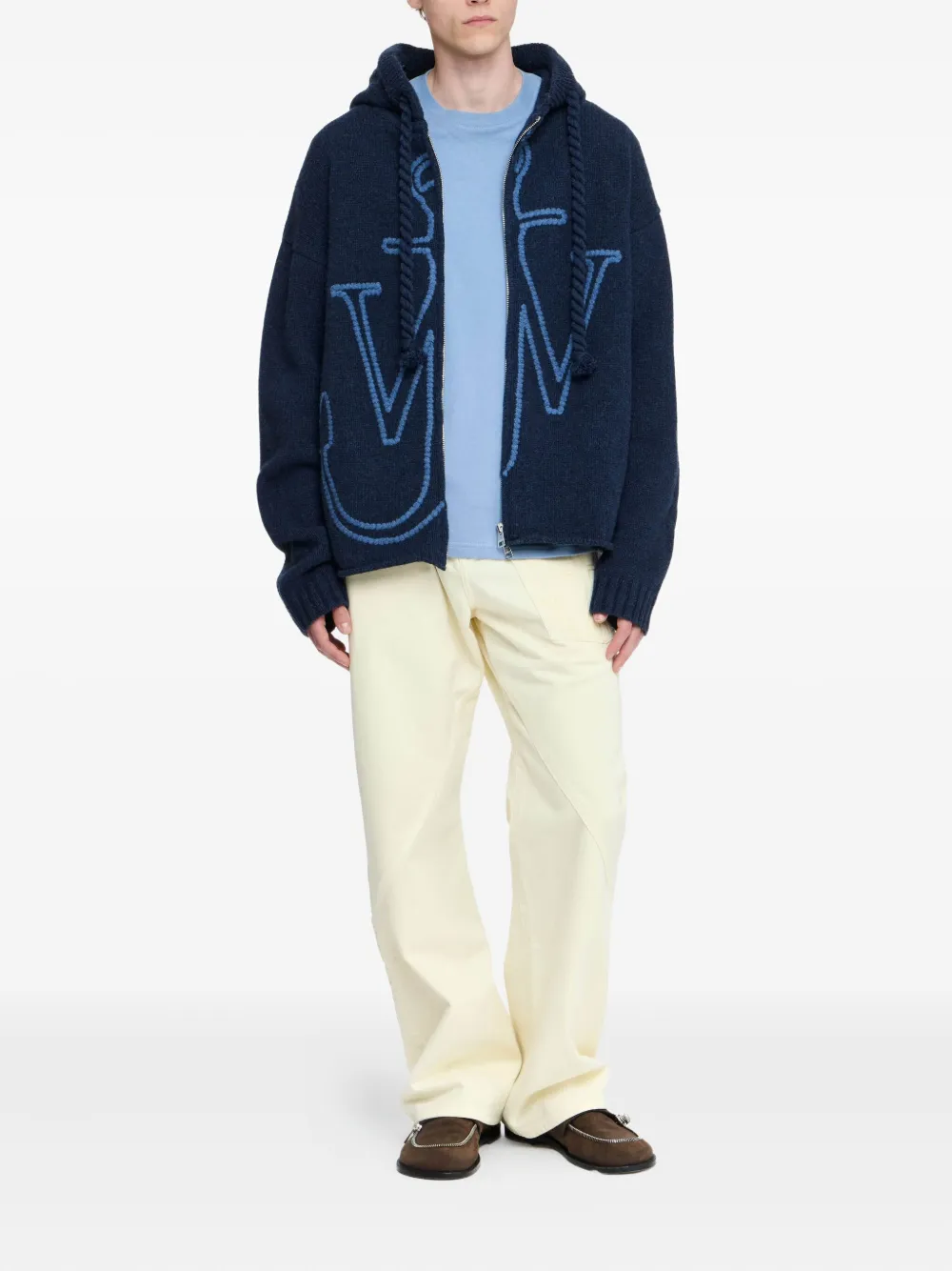 JW Anderson Vest met ankerlogo rits en capuchon Blauw