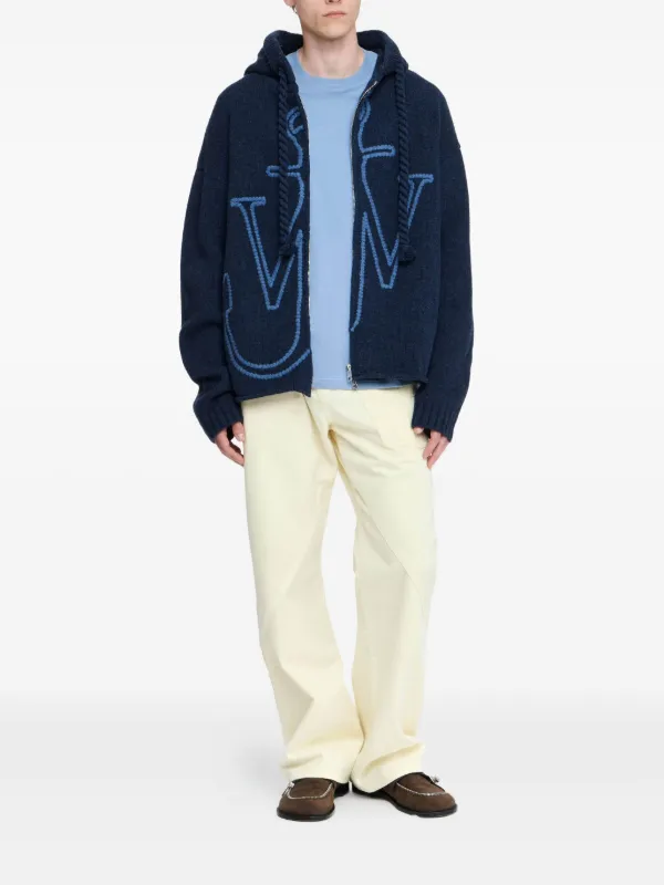 JW Anderson Anchor-logo Hooded zip-up Cardigan | Blue | FARFETCH