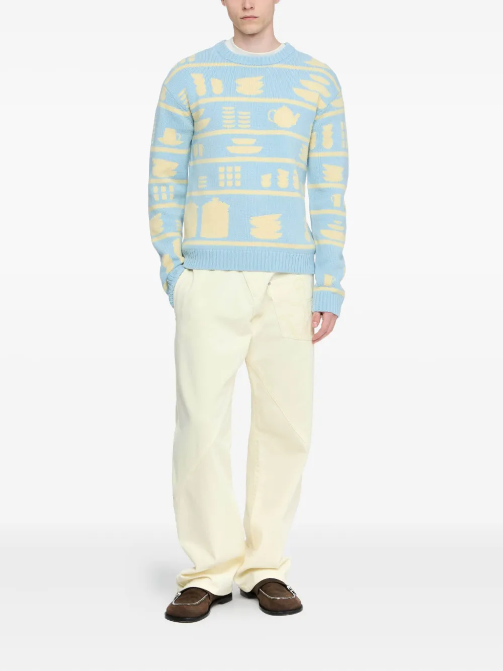 Jw Anderson Patterned Crew-neck Sweater In Blue