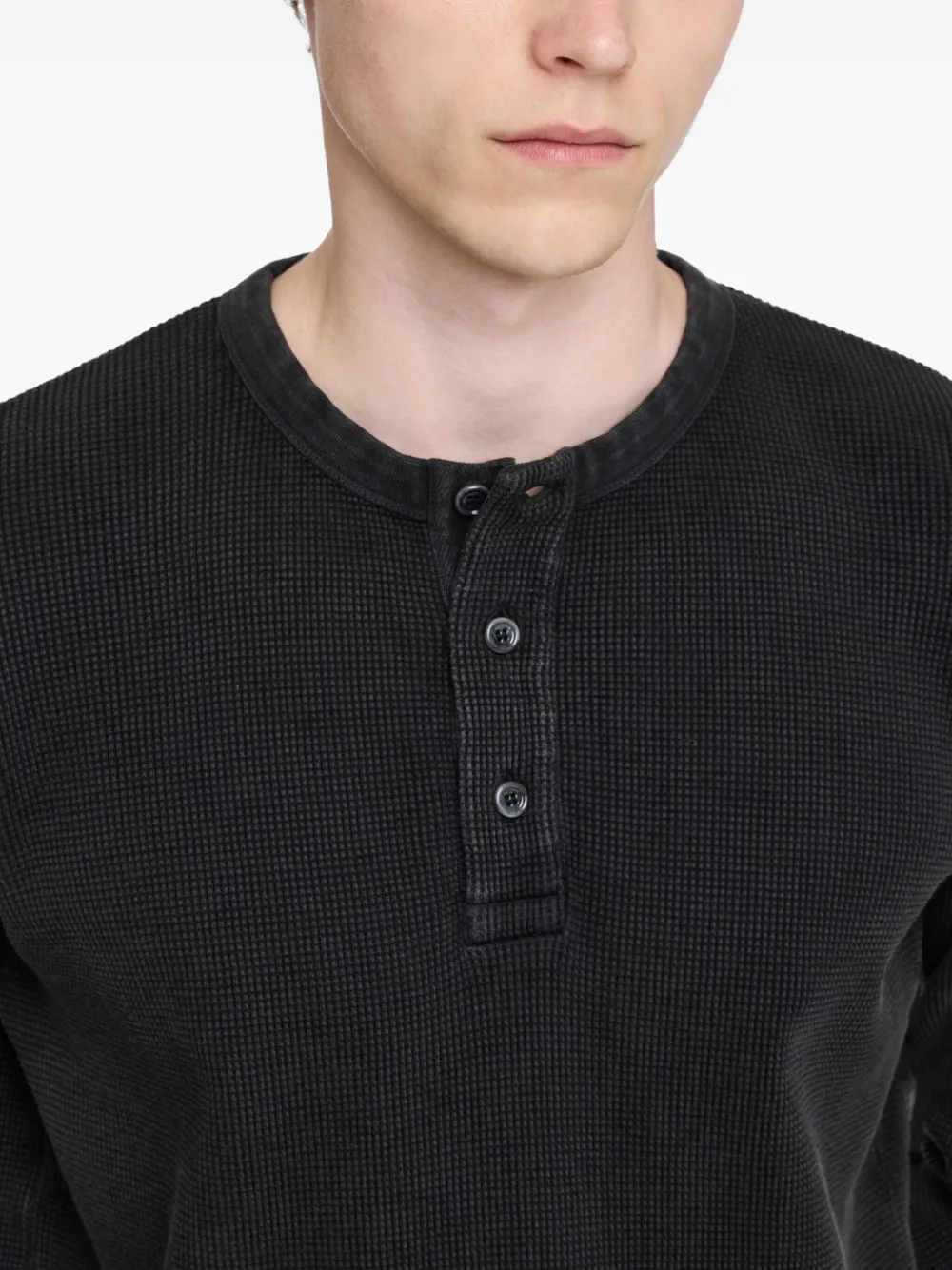 JW Anderson Henley T-shirt met wafelpatroon Zwart