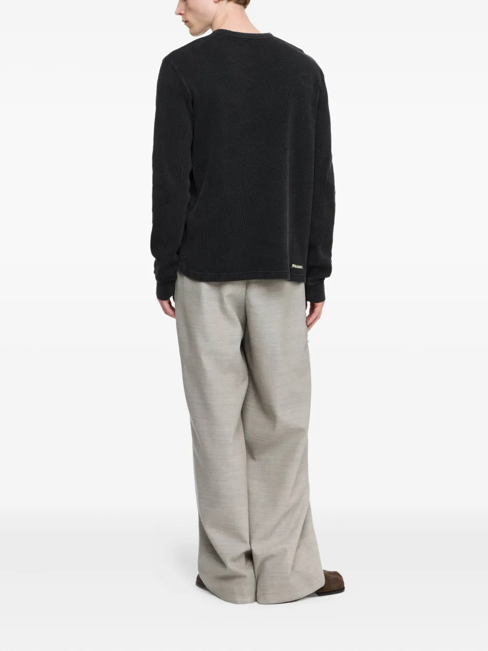 JW Anderson Henley T-shirt met wafelpatroon Zwart