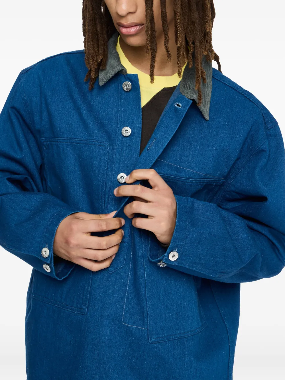 JW Anderson Denim poloshirt met ribfluwelen kraag Blauw