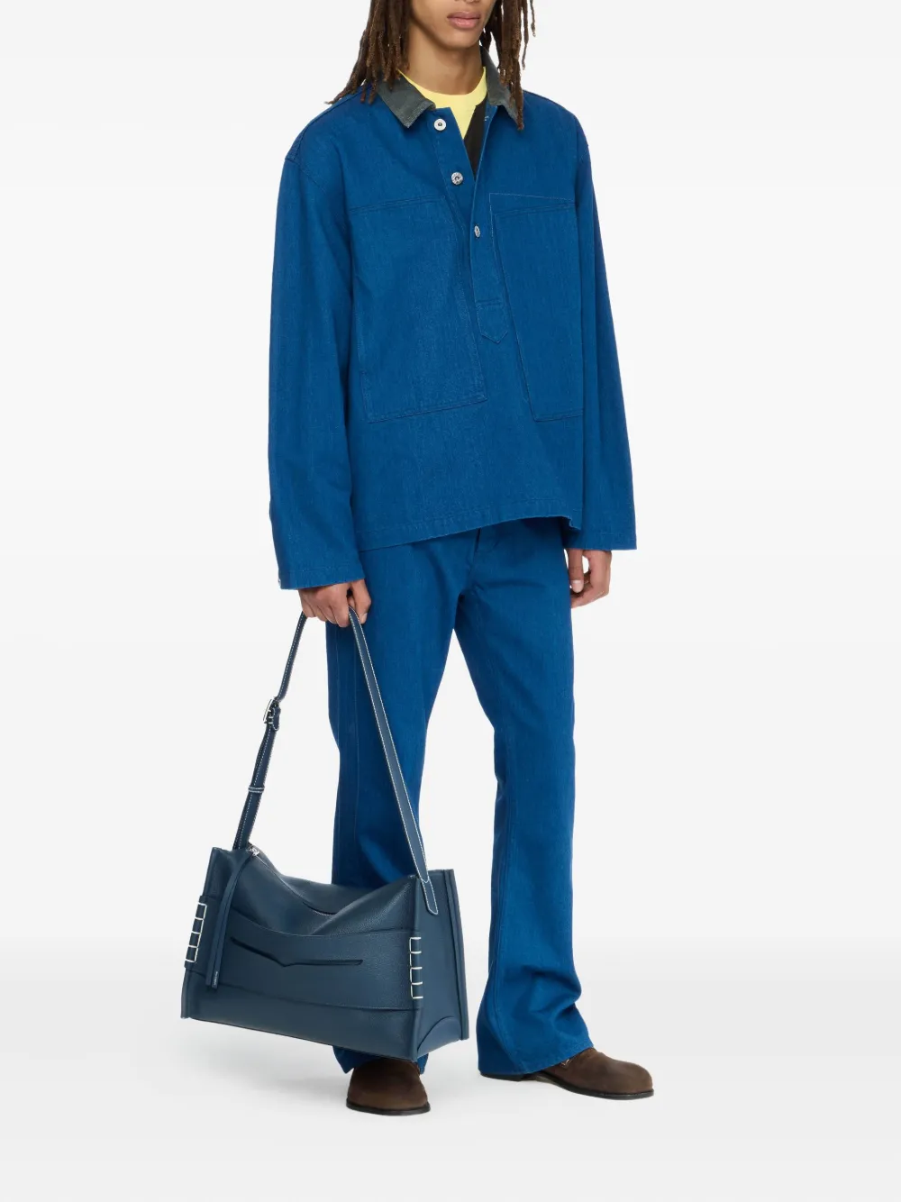 JW Anderson Denim poloshirt met ribfluwelen kraag - Blauw