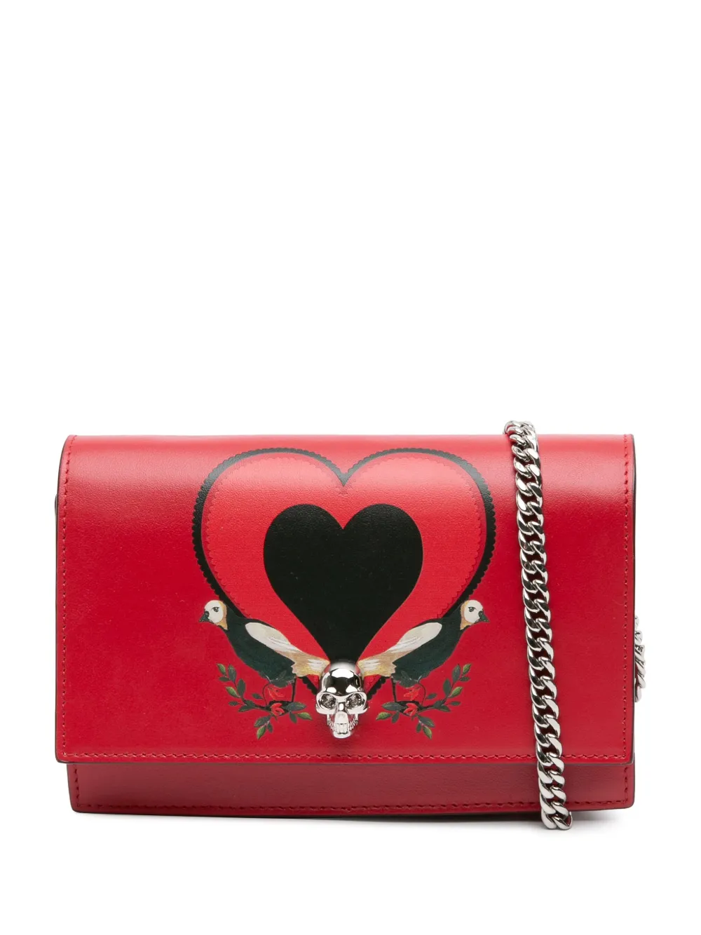 Pre-owned Alexander Mcqueen 2015-2025 Small Printed Leather Heart Skull Crossbody Bag
