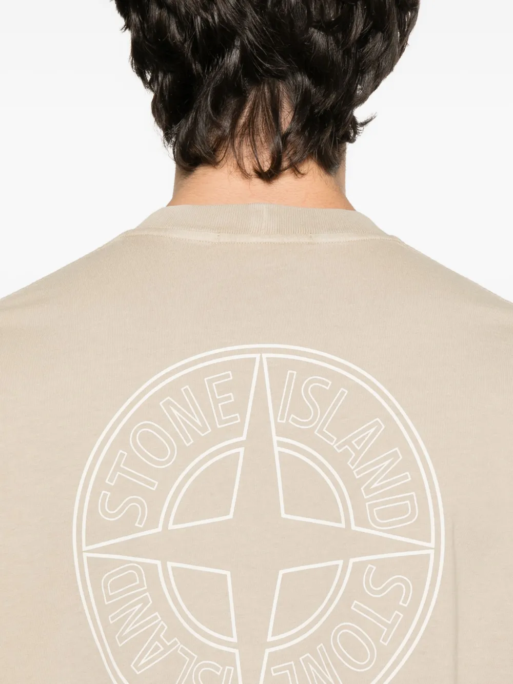 Stone Island logo-embroidered cotton T-shirt Beige