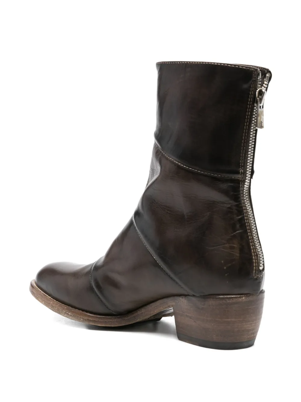 Shoto 40mm zip-up panelled leather boots Brown