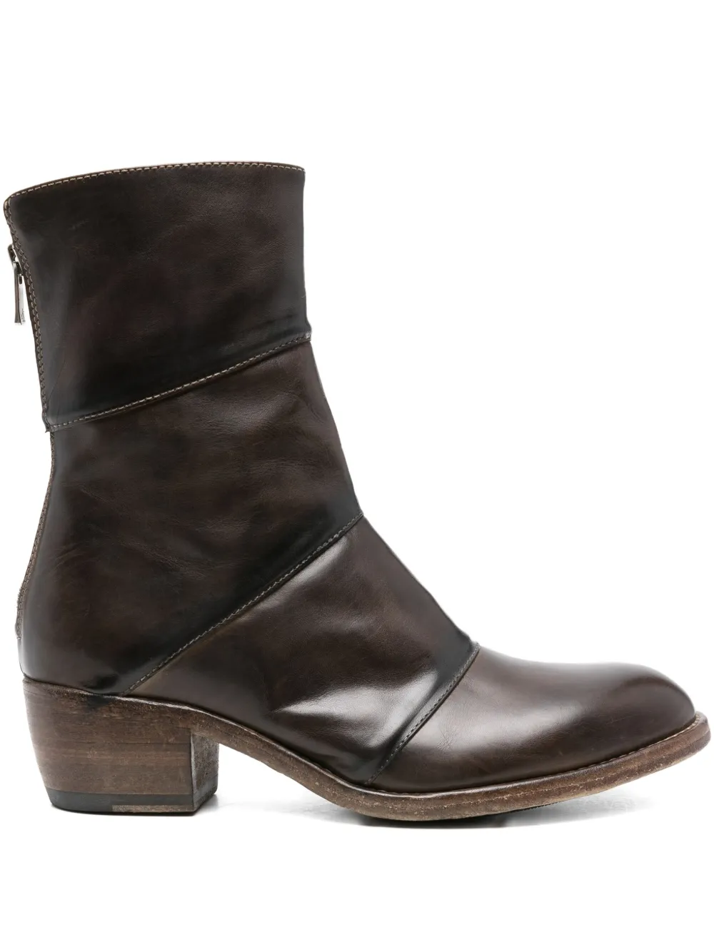 Shoto 40mm zip-up panelled leather boots - ブラウン Shoto 40mm zip-up panelled leather boots - ブラウン