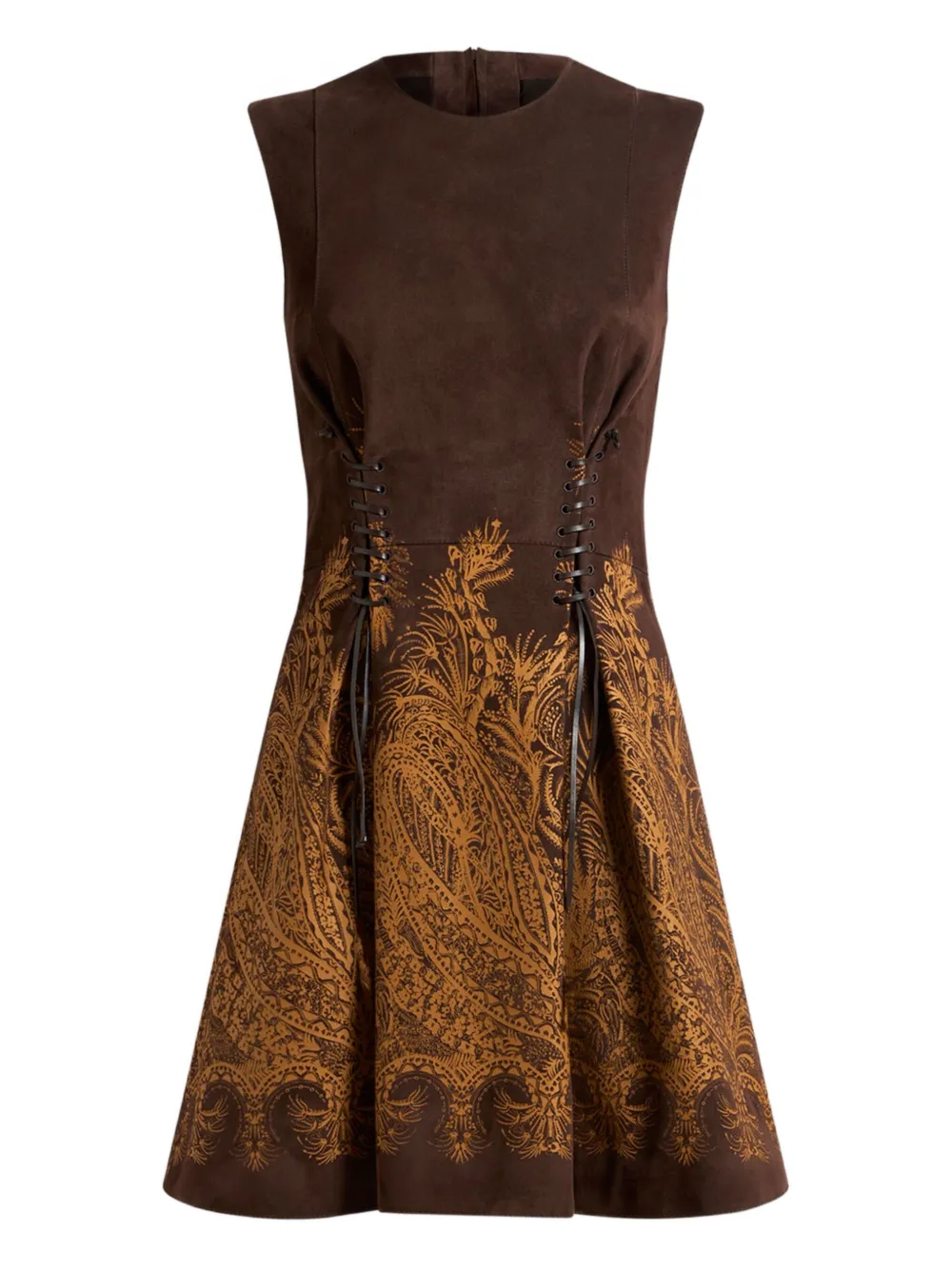 ETRO Mini-jurk met paisley-print en veters Bruin
