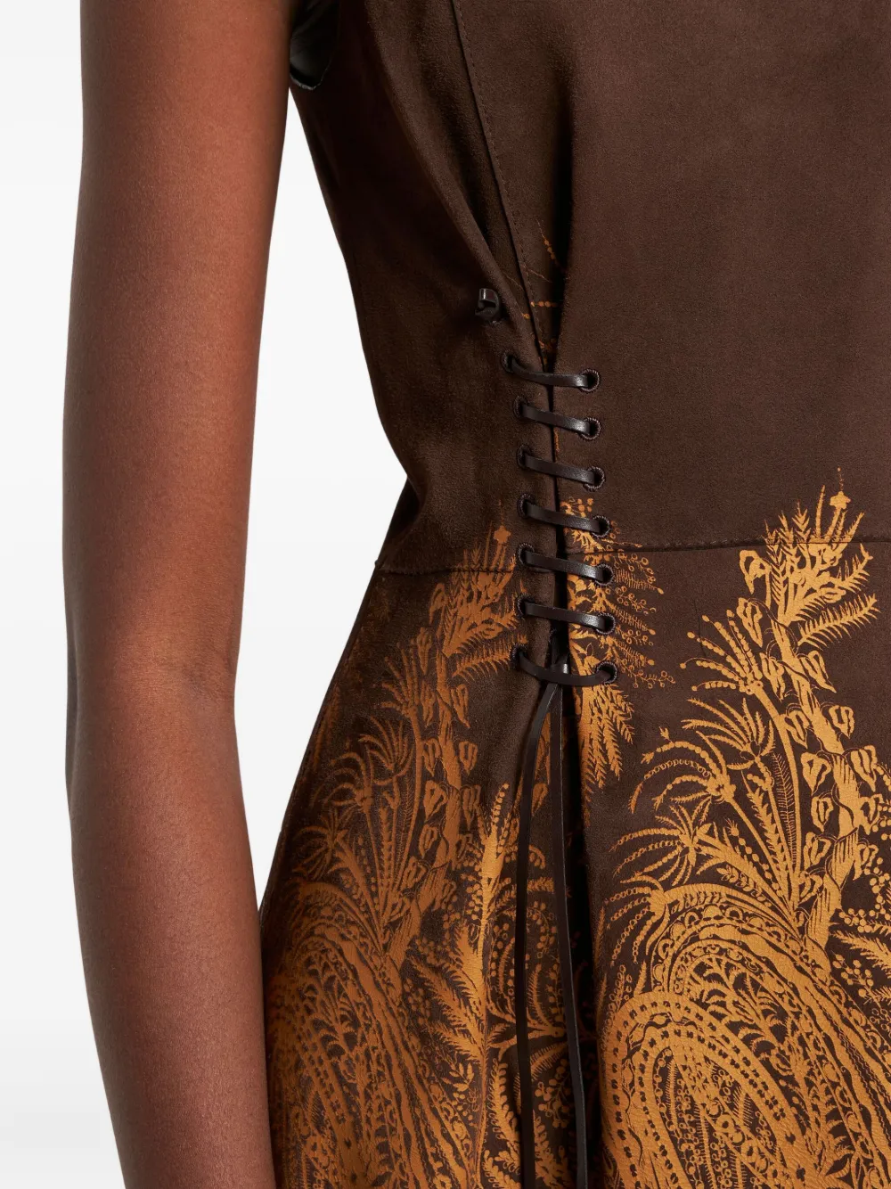 ETRO Mini-jurk met paisley-print en veters Bruin