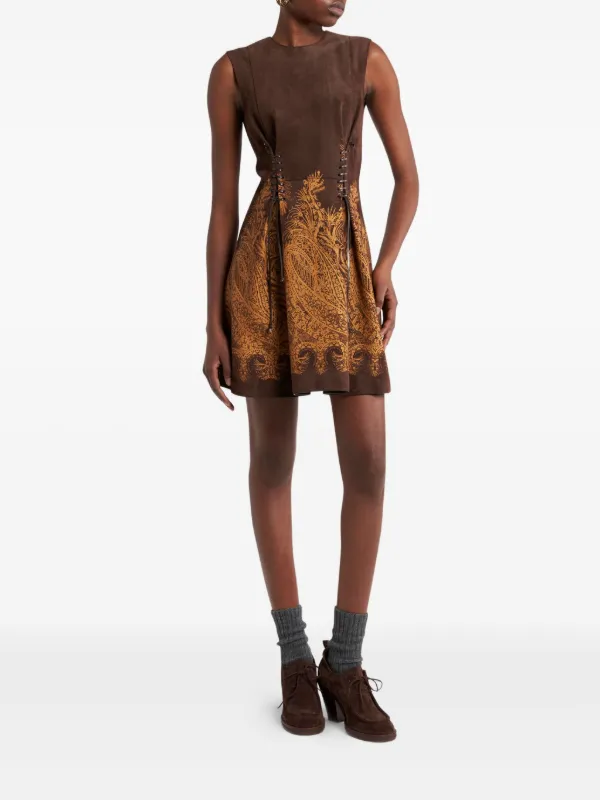etro paisley print tiered crinkle silk embroidered mini dress ETRO