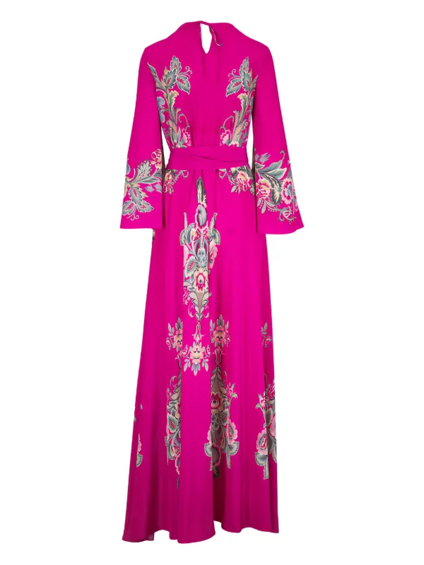 knee length dresses for ladies Farm Rio Ainika Long Sleeve Tiered Maxi Dress in Graphic Ainika Red at Nordstrom, Size XX-SMALL main image 1