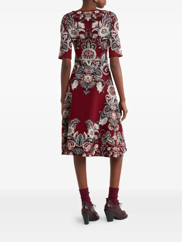 etro red dress Etro Jacquard Floral Midi Dress