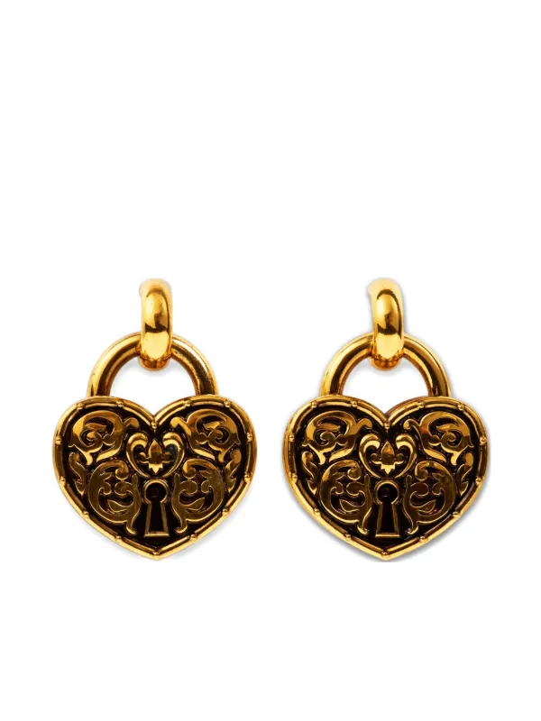 Etro Heart Padlock Earrings in Gold