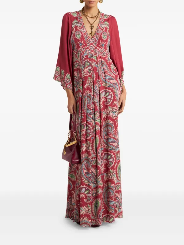 etro red dress ETRO paisley-print Pleated Dress | Red