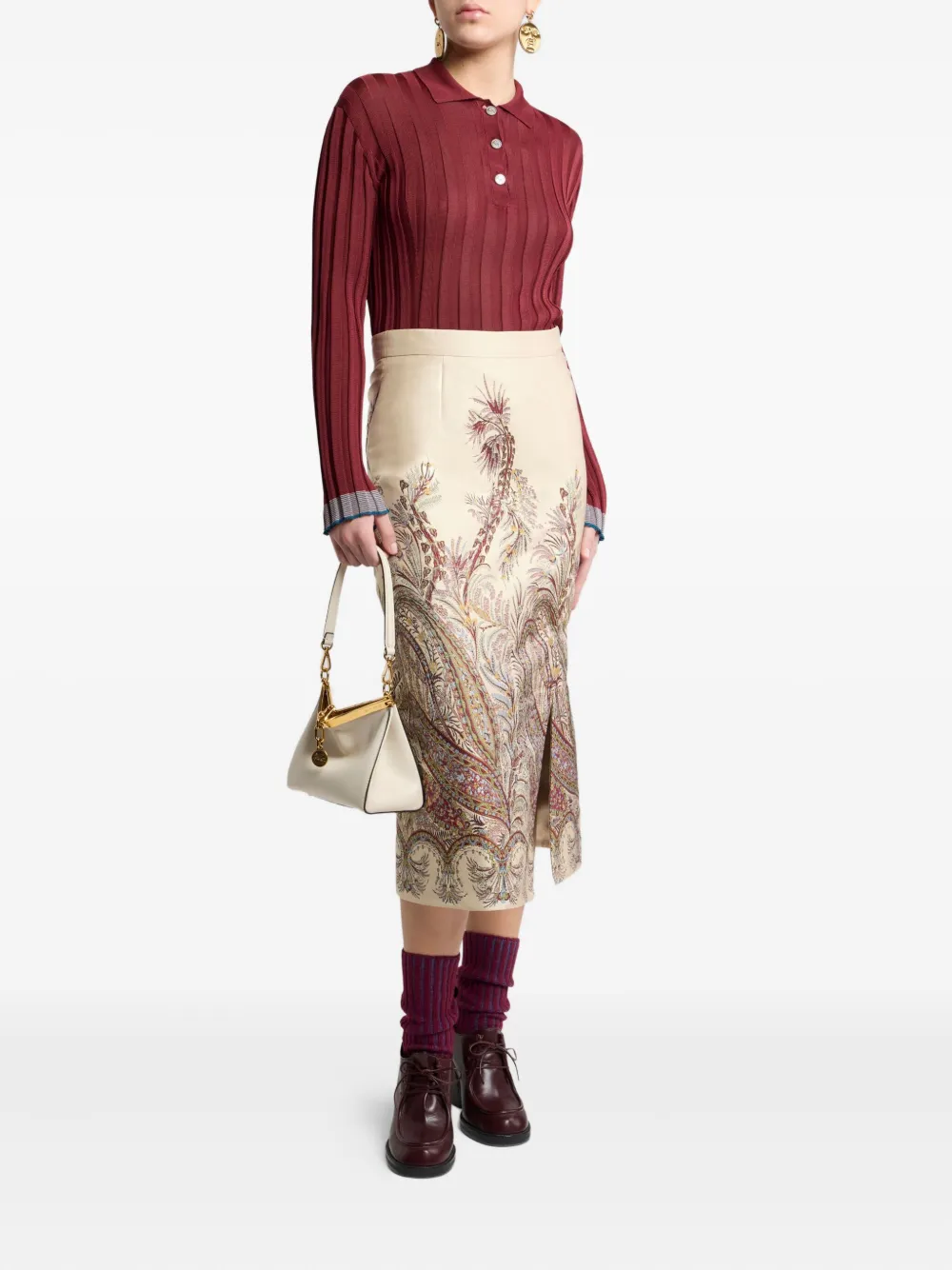 ETRO paisley jacquard midi skirt Beige