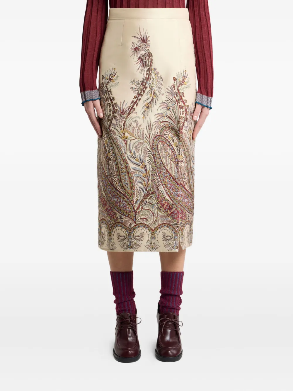 ETRO paisley jacquard midi skirt Beige