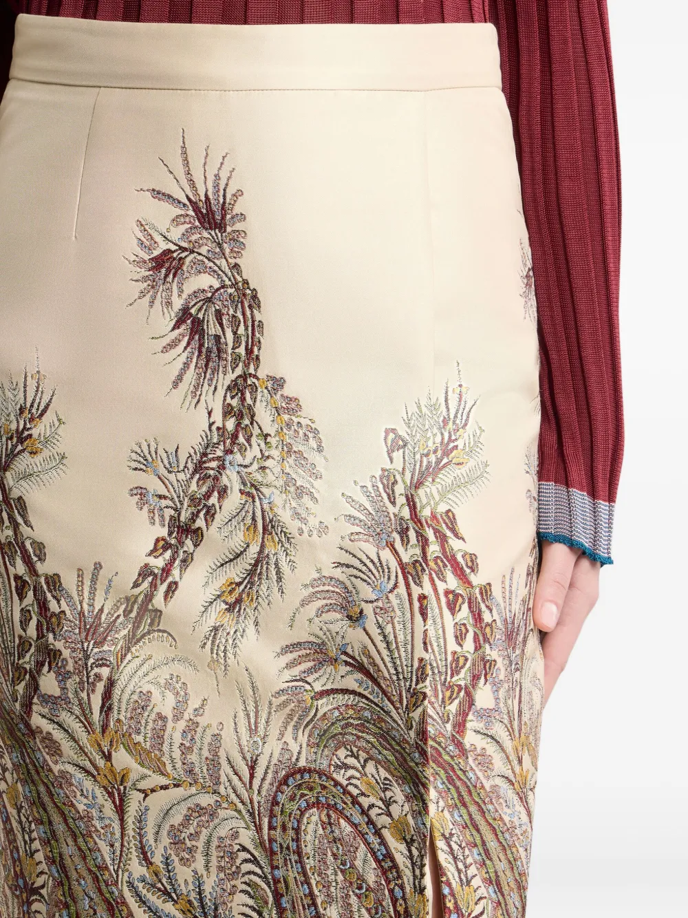 ETRO paisley jacquard midi skirt Beige